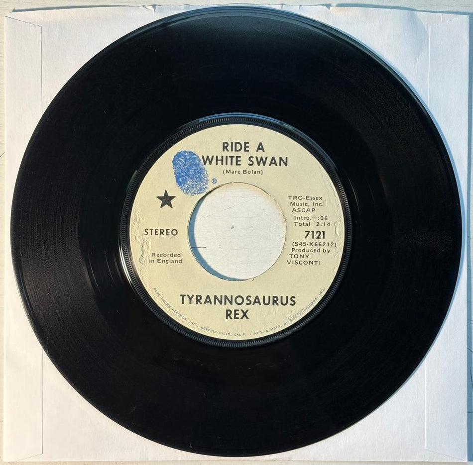 T. REX~RIDE A WHITE SWAN / SUMMERTIME BLUES~1970 BLUE THUMB 7-INCH 45~BOLAN~GLAM