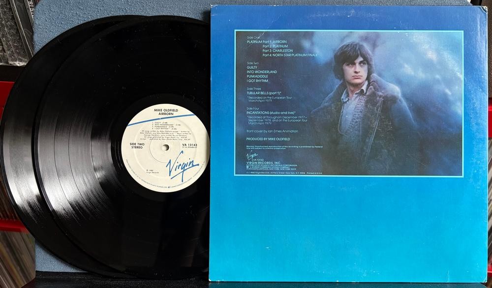 MIKE OLDFIELD AIRBORN~NM 1980 PROMO COPY 2-LP~TIMING BAR~HYPE STICKER~PROG ROCK