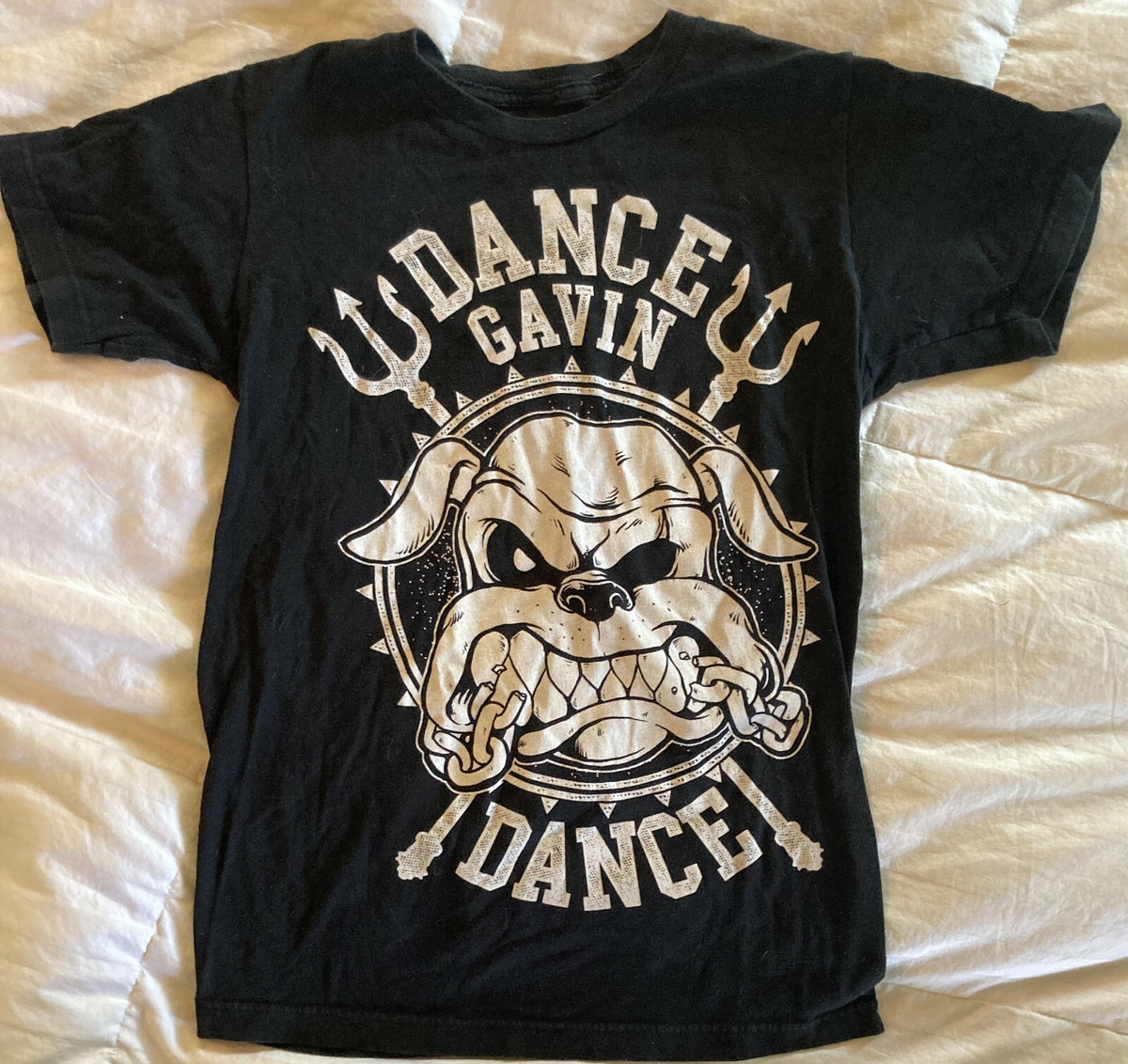 RARE UNIQUE DANCE GAVIN DANCE T-SHIRT~BULLDOG IMAGE~BLACK~SMALL~ALT INDIE ROCK