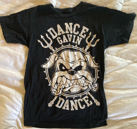RARE UNIQUE DANCE GAVIN DANCE T-SHIRT~BULLDOG IMAGE~BLACK~SMALL~ALT INDIE ROCK