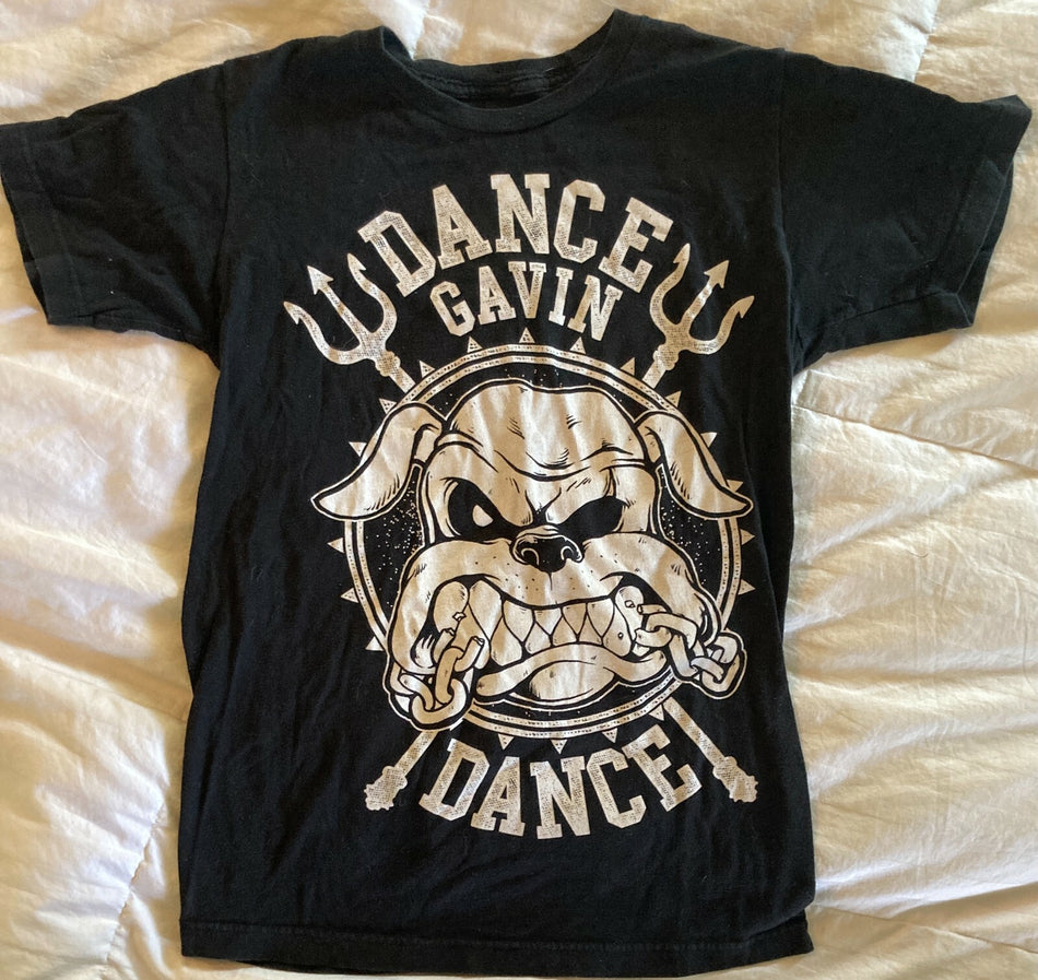 RARE UNIQUE DANCE GAVIN DANCE T-SHIRT~BULLDOG IMAGE~BLACK~SMALL~ALT INDIE ROCK
