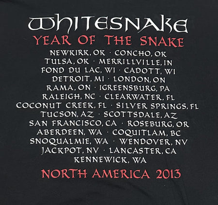 WHITESNAKE T-SHIRT~2013 NORTH AMERICA TOUR~YEAR OF THE SNAKE~ORIGINAL~XL~BLACK