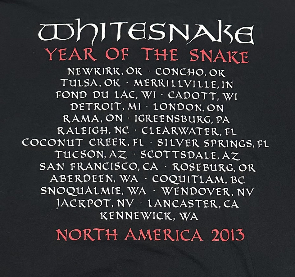 WHITESNAKE T-SHIRT~2013 NORTH AMERICA TOUR~YEAR OF THE SNAKE~ORIGINAL~XL~BLACK