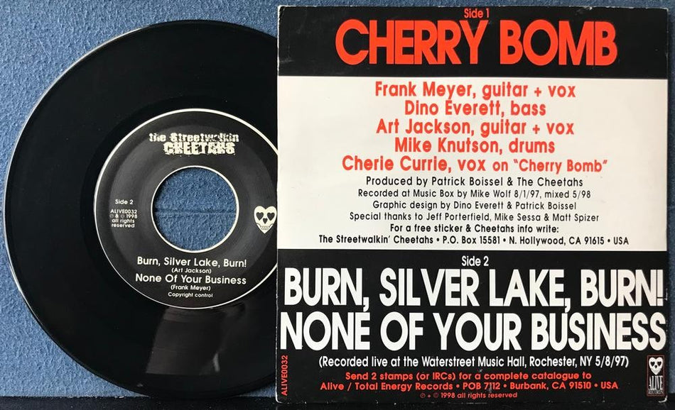 STREETWALKIN' CHEETAHS~CHERIE CURRIE~CHERRY BOMB~VG++ 1998 7-INCH PIC SLV 45 RPM