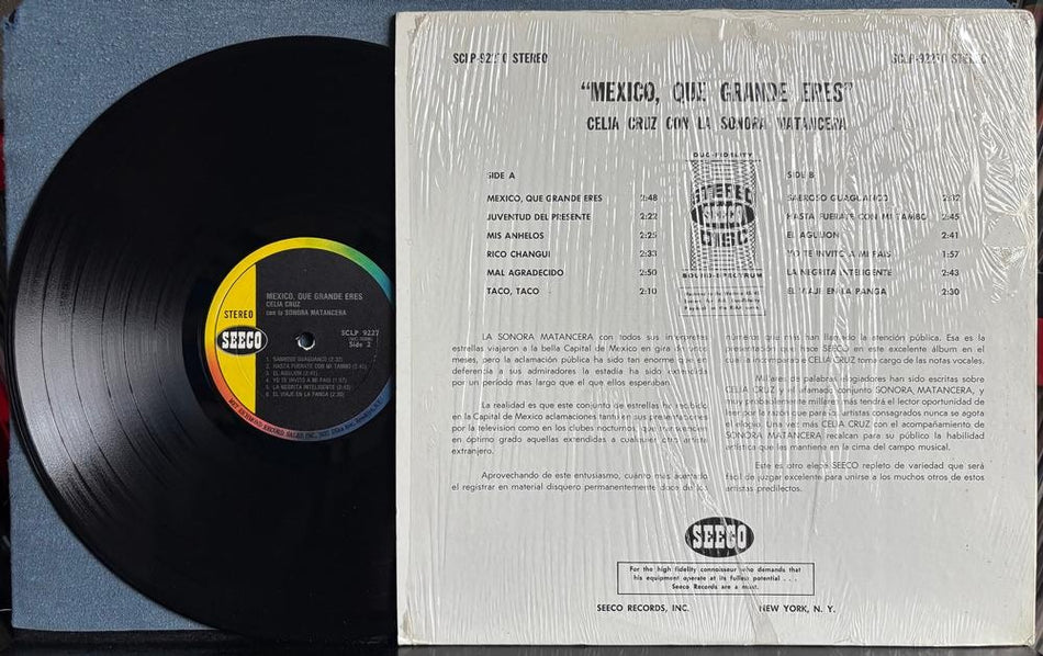 CELIA CRUZ LA SONORA MATANCERA MEXICO QUE GRANDE ERES~VG++ 70's SEECO LP~SHRINK