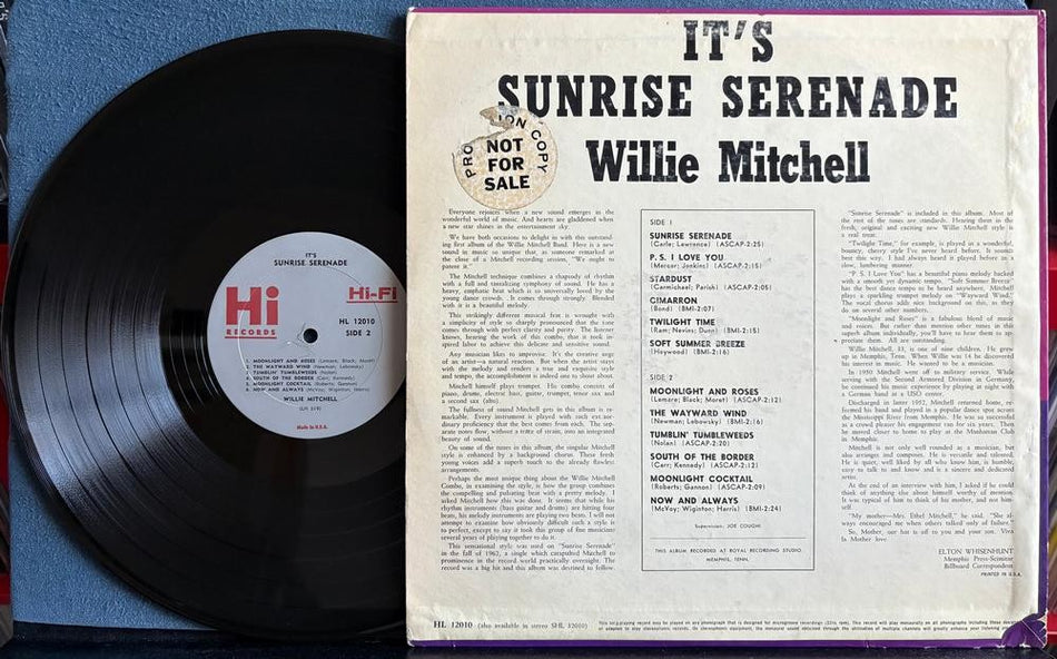 WILLIE MITCHELL IT'S A SUNRISE SERENADE~ORIG 1963 HI RECORDS MONO PROMO LP~SOUL
