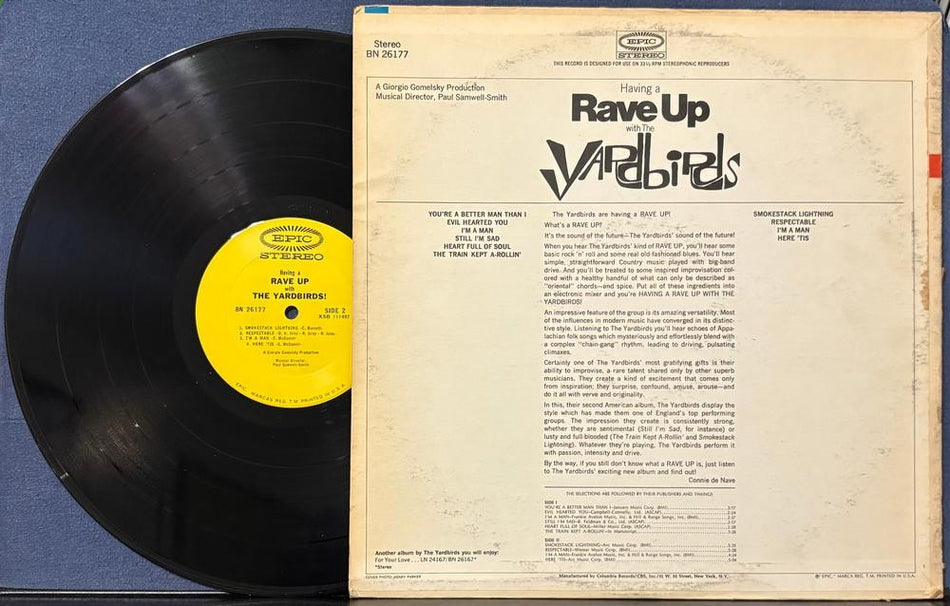 HAVING A RAVE UP WITH THE YARDBIRDS~ORIG 1965 STEREO EPIC LP~PSYCH~BECK~CLAPTON