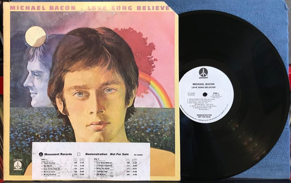 MICHAEL BACON LOVE SONG BELIEVER~NM- 1975 WHITE LABEL PROMO COPY LP w/TIMING BAR