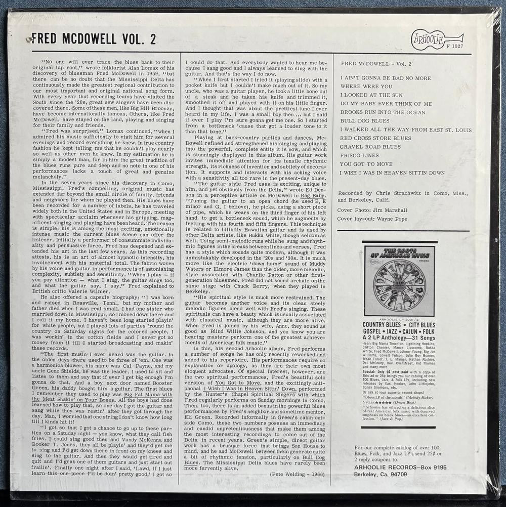 MISSISSIPPI FRED MCDOWELL VOL. 2~SEALED 1969 ARHOOLIE RE LP~F 1027~ DELTA BLUES