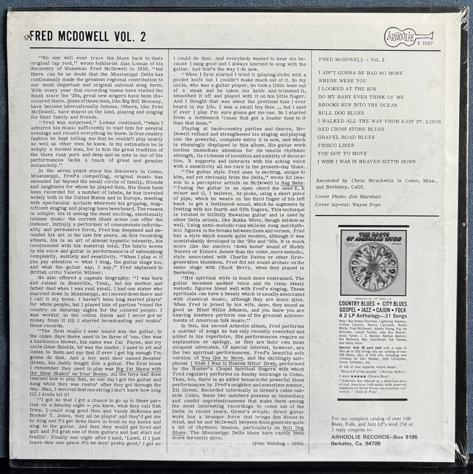 MISSISSIPPI FRED MCDOWELL VOL. 2~SEALED 1969 ARHOOLIE RE LP~F 1027~ DELTA BLUES