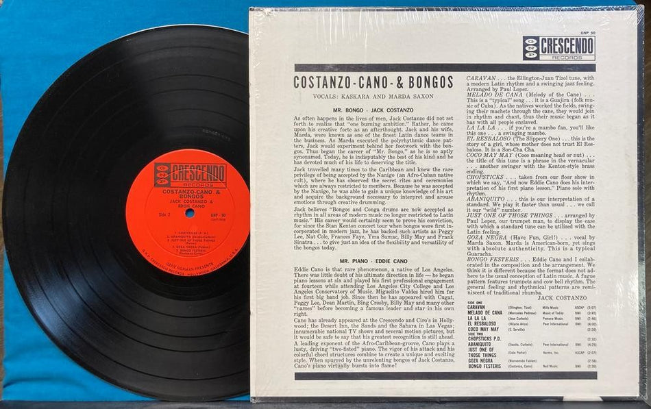 COSTANZO CANO AND BONGOS~NM- 1963 GNP CRESCENDO LP~SHRINK~SAMBA~LATIN~JACK~EDDIE