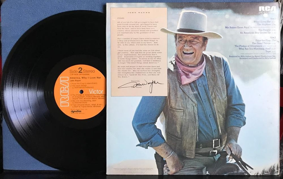 JOHN WAYNE~AMERICA WHY I LOVE HER~ORIG 1973 RCA ORANGE LBL GATEFOLD LP~DUKE RAPS