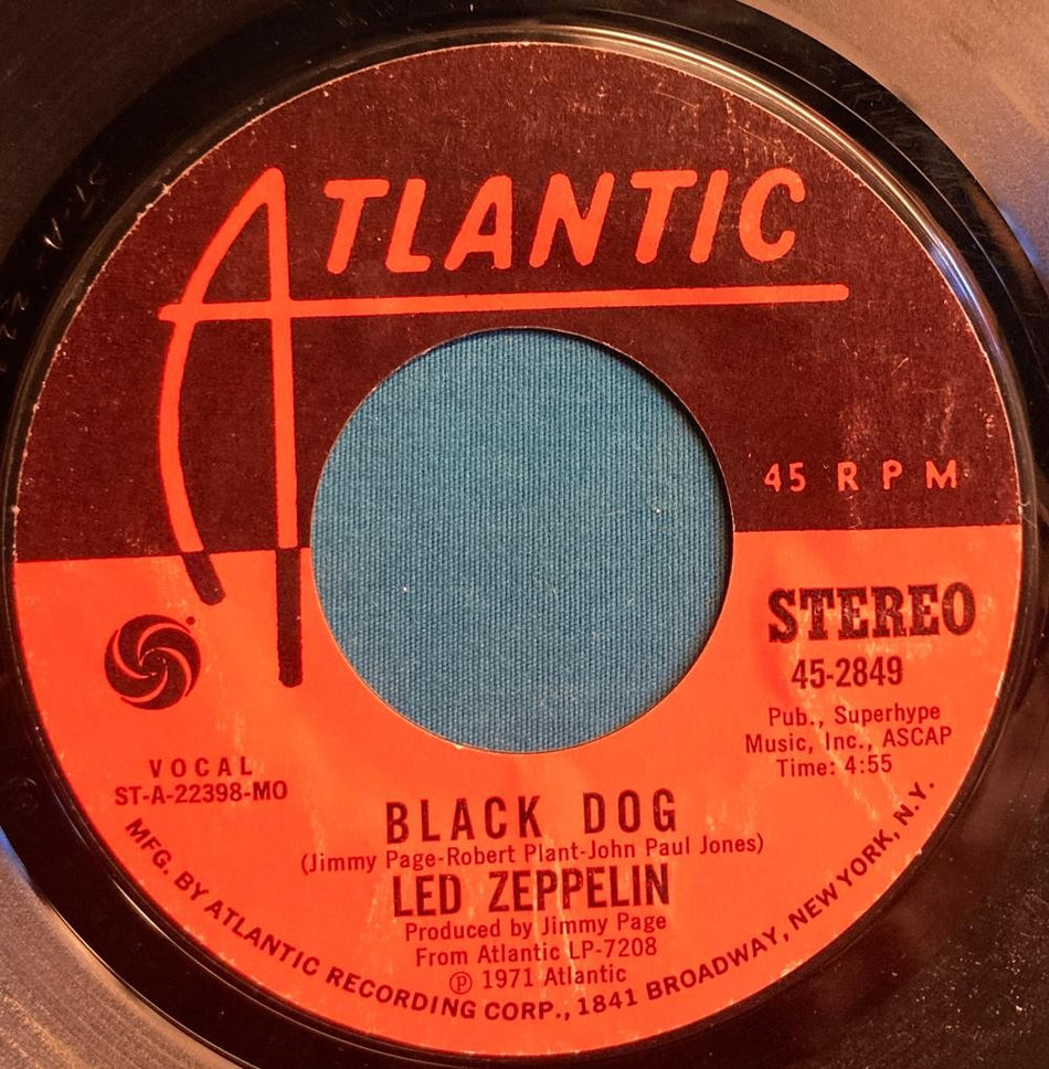 LED ZEPPELIN BLACK DOG/ MISTY MOUNTAIN HOP~ORIG 1971 MONARCH PRESS 45~PIROS