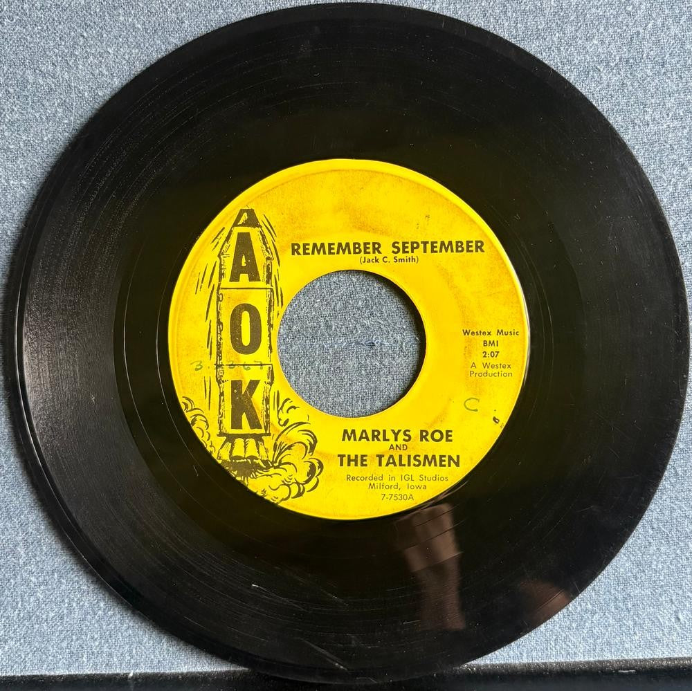 MARLYS ROE AND THE TALISMEN REMEMBER SEPTEMBER~ORIG 1967 AOK 7-INCH 45~GARAGE