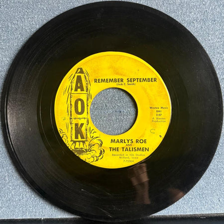 MARLYS ROE AND THE TALISMEN REMEMBER SEPTEMBER~ORIG 1967 AOK 7-INCH 45~GARAGE
