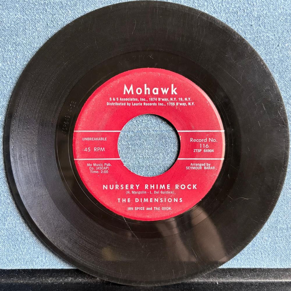 THE DIMENSIONS~OVER THE RAINBOW /NURSERY RHIME ROCK~'60 MOHAWK 7-INCH 45~DOO WOP