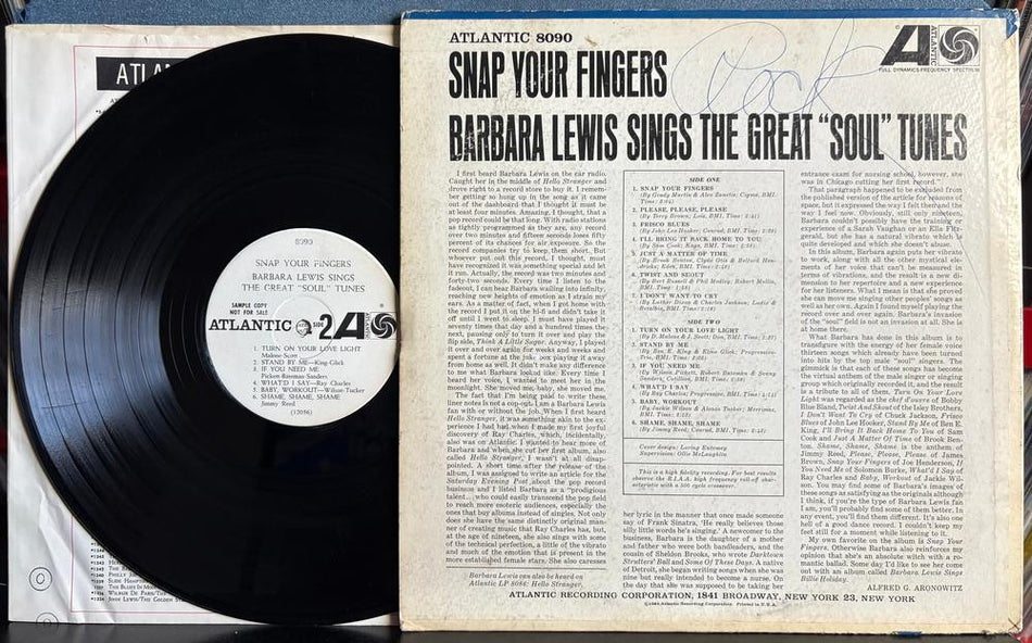 BARBARA LEWIS SINGS GREAT SOUL TUNES~SNAP YOUR FINGERS~1964 MONO WHITE LBL PROMO