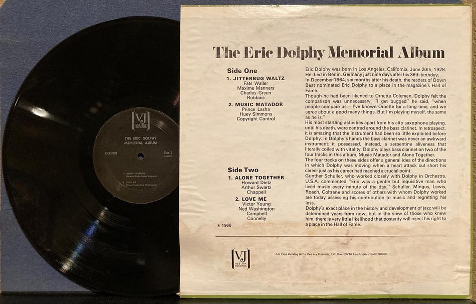 THE ERIC DOLPHY MEMORIAL ALBUM~1968 VEE-JAY MONO BLACK LABEL REISSUE LP~POST BOP