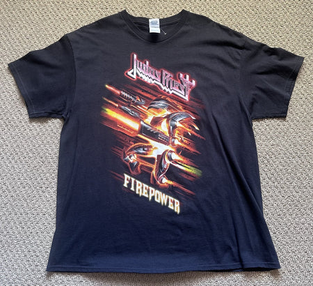 JUDAS PRIEST T-SHIRT~2018 TOUR~FIREPOWER~XL~DELTA~BLACK~EXC COND~METAL~RARE