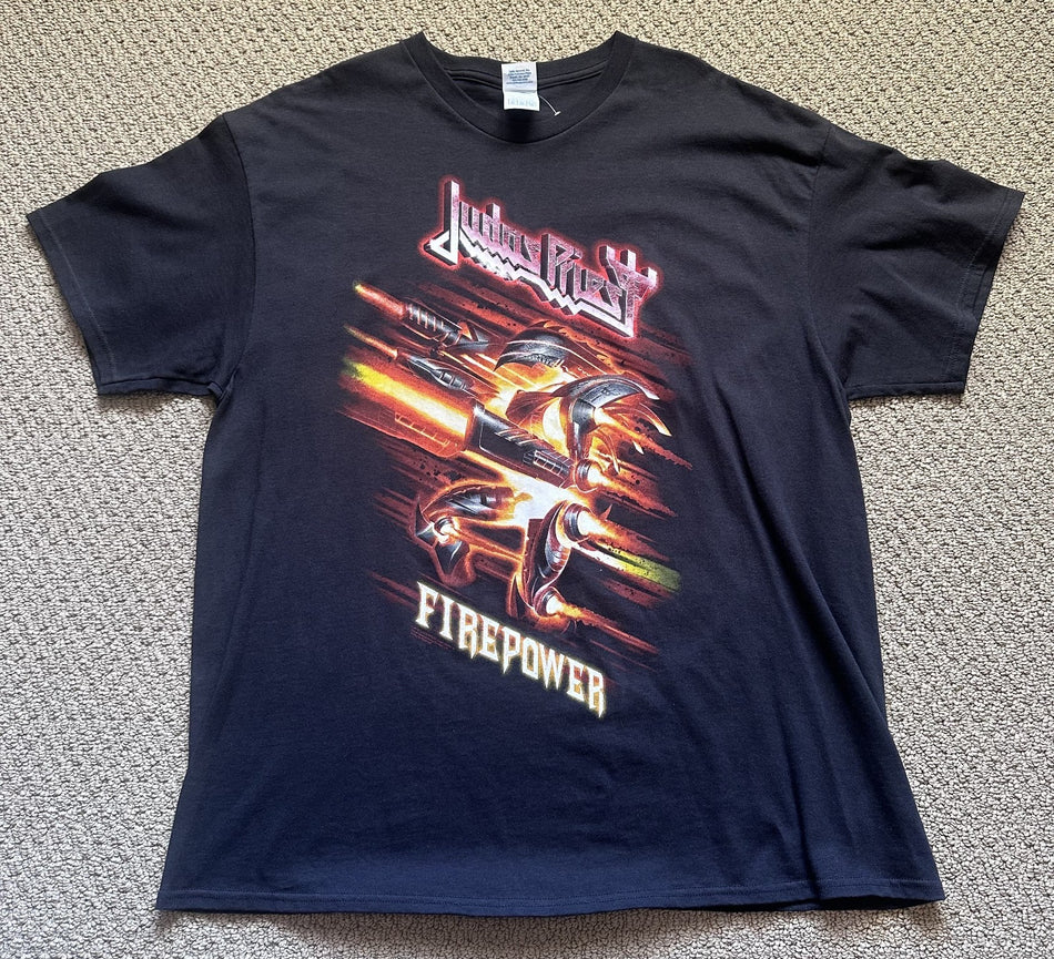 JUDAS PRIEST T-SHIRT~2018 TOUR~FIREPOWER~XL~DELTA~BLACK~EXC COND~METAL~RARE