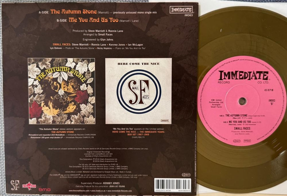 SMALL FACES AUTUMN STONE/ ME YOU AND US TOO~NM 2016 UK GOLD WAX CHARLEY RE 45 7'