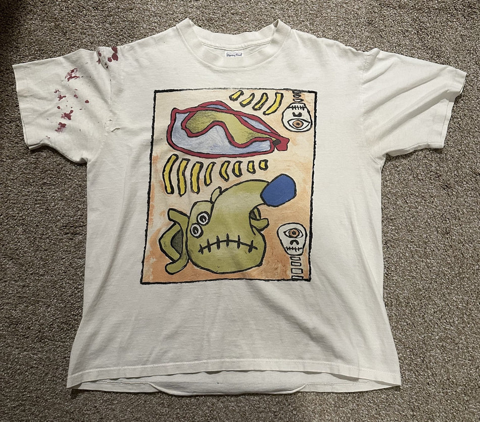 RARE MEAT PUPPETS BAND T-SHIRT~SINGLE-STITCH~ORIGINAL~WHITE~LG~1980s~VINTAGE~VTG