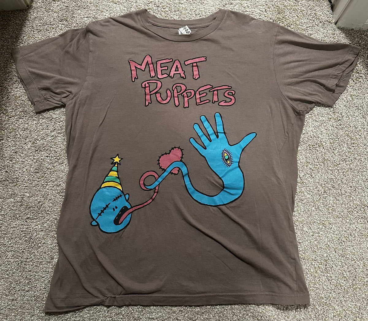 MEAT PUPPETS BAND T-SHIRT~HAND EYE~ORIGINAL~GRAY~LARGE~LG~CANVAS~RARE~VINTAGE