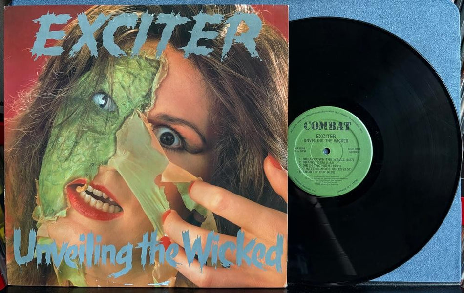 EXCITER UNVEILING THE WICKED~OG 1986 COMBAT GREEN LABEL 1st PRESS LP~SPEED METAL
