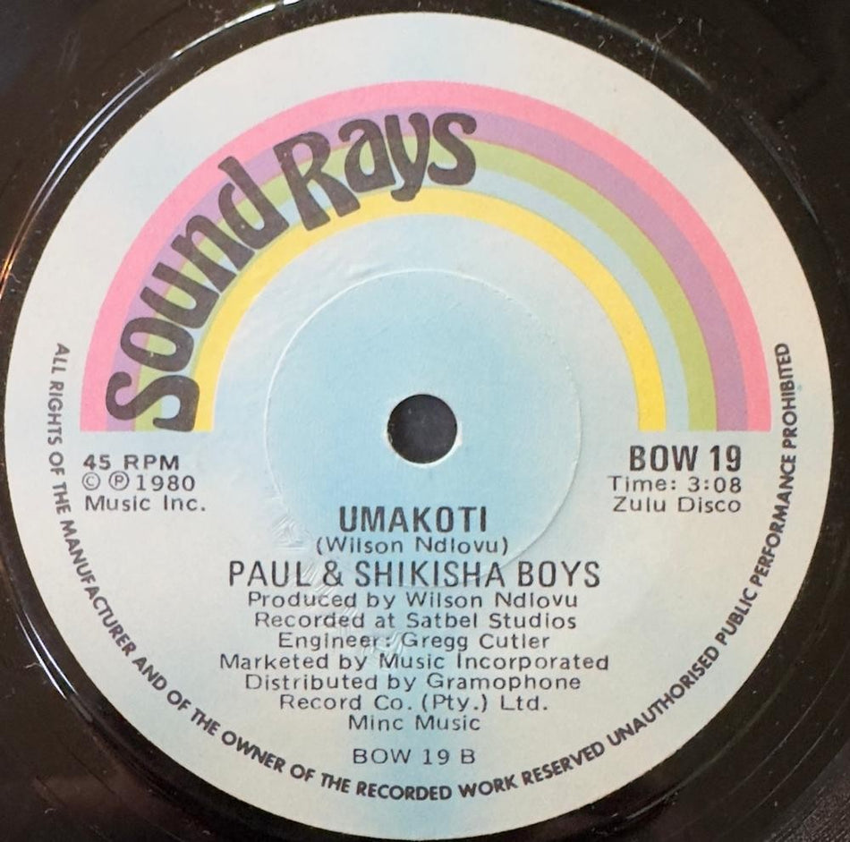 SO. AFRICA 45~PAUL + SHIKISHA BOYS WE THEMBA/ UMAKOTI~1980 SOUND RAYS 7'~HEAR!