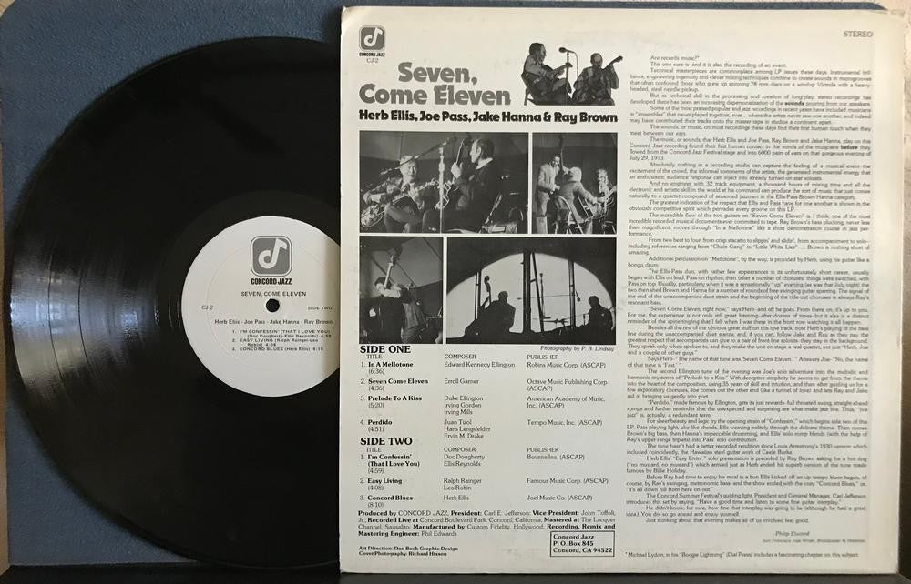 HERB ELLIS AND JOE PASS~SEVEN, COME ELEVEN~VG++ 1974 CONCORD JAZZ FIRST PRESS LP