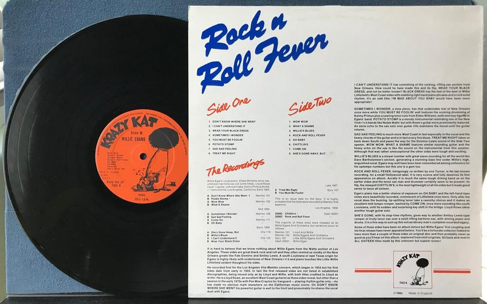 WILLIE EGANS ROCK N ROLL FEVER~NM- 1982 KRAZY KAT UK COMP LP~COMPLETE RECORDINGS
