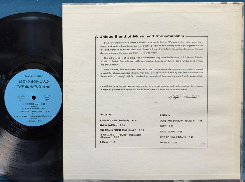 LLOYD ROWLAND THE RUNNING MAN~RARE SIGNED NM PRIVATE LABEL COUNTRY LP on CANNON