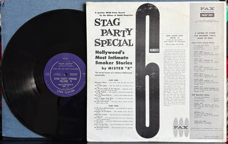 MISTER X~ADAM STAG PARTY SPECIAL 6~HOLLYWOOD'S MOST INTIMATE SMOKER STORIES LP