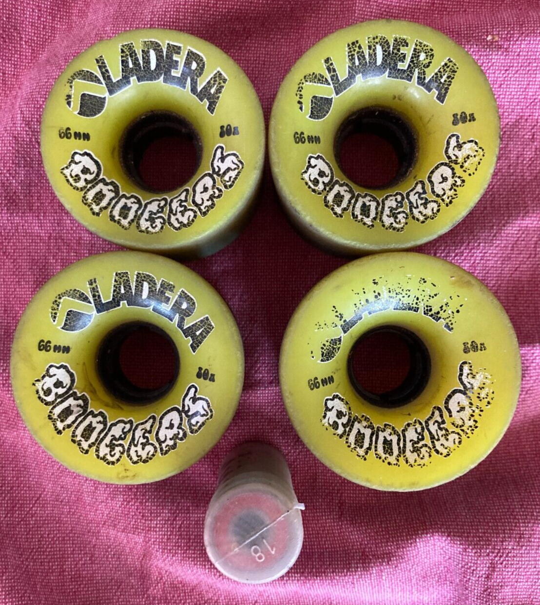 4 VINTAGE LADERA BOOGERS 66mm/80a URETHANE SKATEBOARD WHEELS w/BEARINGS~DOGTOWN