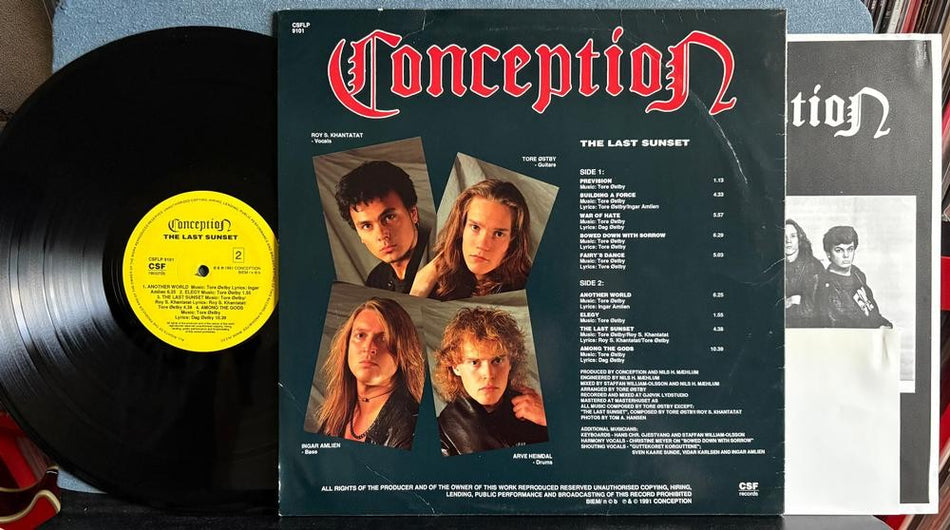 CONCEPTION THE LAST SUNSET~RARE ORIG 1991 CSF RECORDS NORWAY LP w/PRESS KIT~PROG
