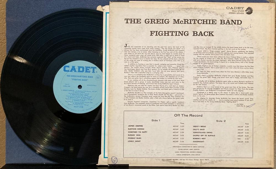 GREIG McRITCHIE BAND FIGHTING BACK~NM- 1967 CADET PROMO RE LP~MONO~DEEP GROOVE