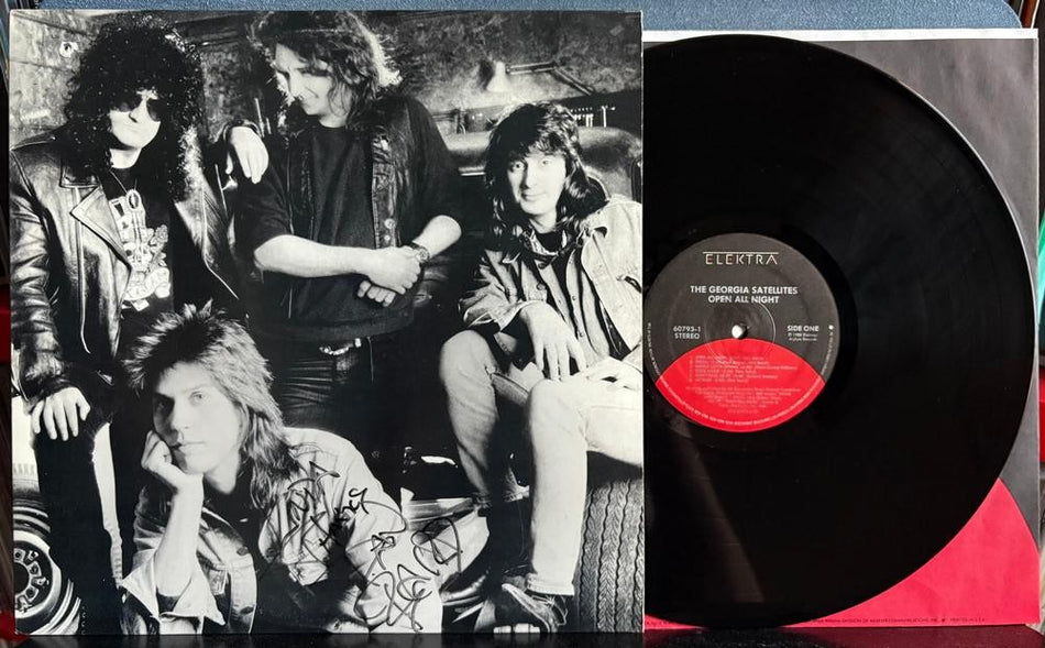 GEORGIA SATELLITES OPEN ALL NIGHT~ORIG 1988 ELEKTRA LP SIGNED BY DAN BAIRD~ROCK