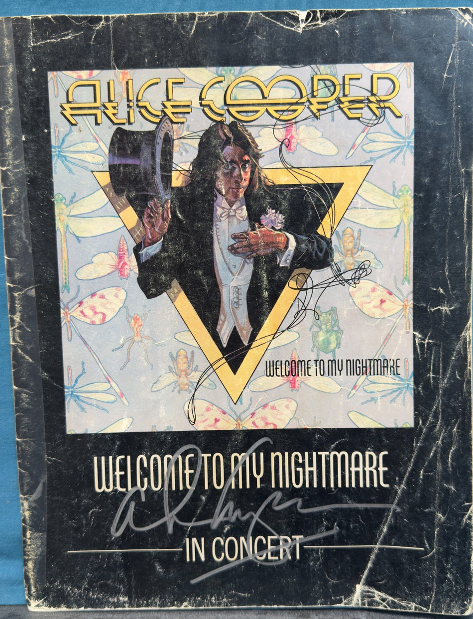 ALICE COOPER SIGNED 1977 TOUR BOOK PROGRAM w/TICKET STUB and BONUS ASYLUM ITEMS