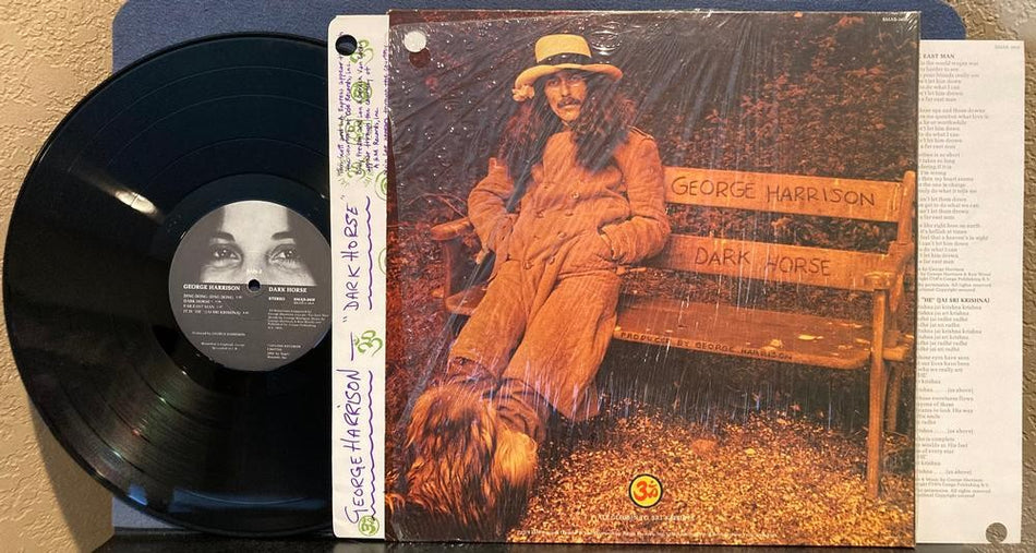 GEORGE HARRISON DARK HORSE~NM- 1974 LA PRESS~SHRINK~B+W LBL~INSERT~INNER~BEATLES