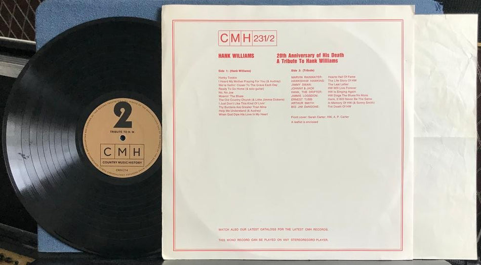 1973~20th ANNIVERSARY OF HIS DEATH~A TRIBUTE TO HANK WILLIAMS~1973 CMH 214 LP