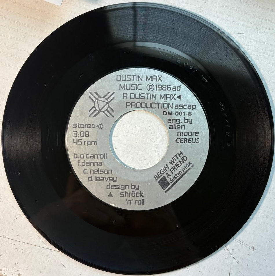 DUSTIN MAX~IMPRINTS / BEGIN WITH A FRIEND~1986 7-INCH 45 RPM SINGLE~ROCK~POP