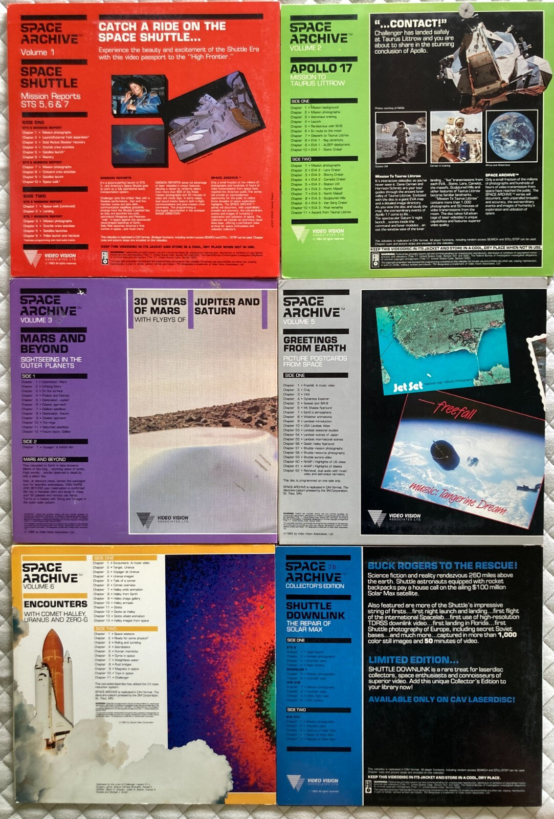 LOT:6 SPACE ARCHIVE SERIES LASER DISCS~VOL 1 2 3 5 6 COL. ED~SHUTTLE~APOLLO~MARS