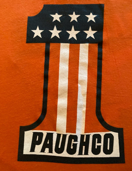 RARE VINTAGE 1980s PAUGHCO MOTORCYCLE PARTS T-SHIRT~TOP COND~ORANGE SCREEN STARS