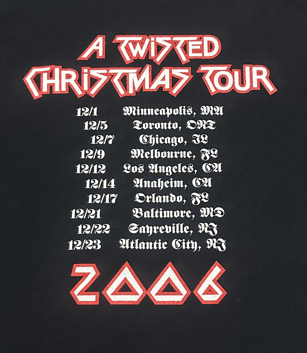 TWISTED SISTER 2006 TOUR T-SHIRT~A TWISTED CHRISTMAS~XL~BLACK~EXC~RARE~VINTAGE