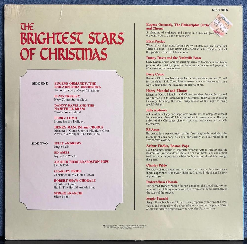 THE BRIGHTEST STARS OF CHRISTMAS~SEALED '74 JCPENNEY LP~ELVIS~PERRY COMO~MANCINI