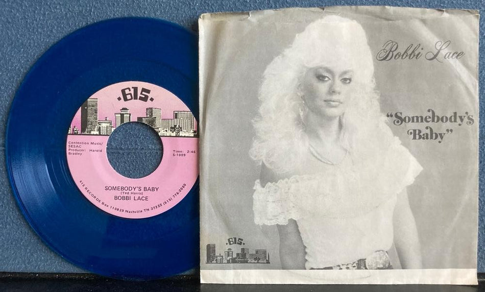 BOBBI LACE SOMEBODY'S BABY~NM- 1987 615 RECORDS BLUE VINYL 7-INCH 45 PICTURE SLV