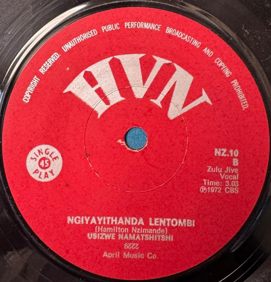 SO. AFRICA 45~USIZWE NAMATSHITSHI MAYFAIR JIVE/ LENTOMBI~1972 HVN ZULU JIVE~HEAR