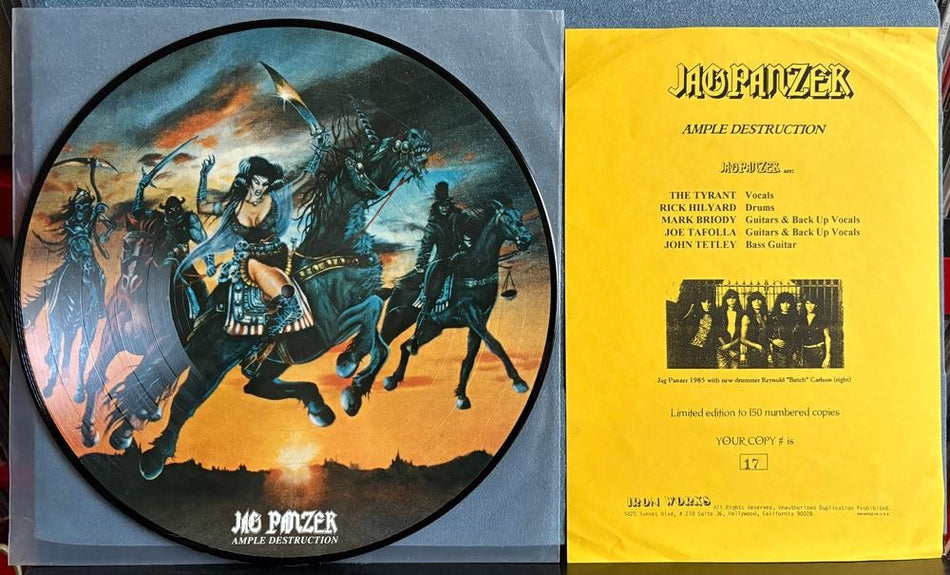 JAG PANZER AMPLE DESTRUCTION~LMTD 1999 IRON WORKS PICTURE DISC LP #17/150~INSERT