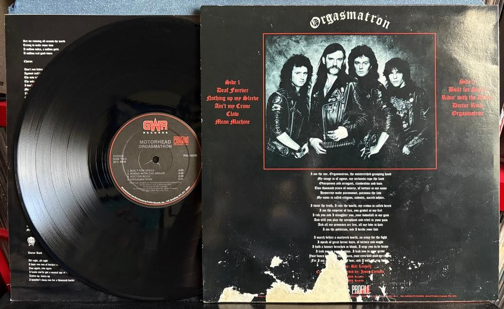MOTORHEAD ORGASMATRON~ORIG 1986 GWR 1st PRESS LP w/INNER SLEEVE~LEMMY KILMISTER
