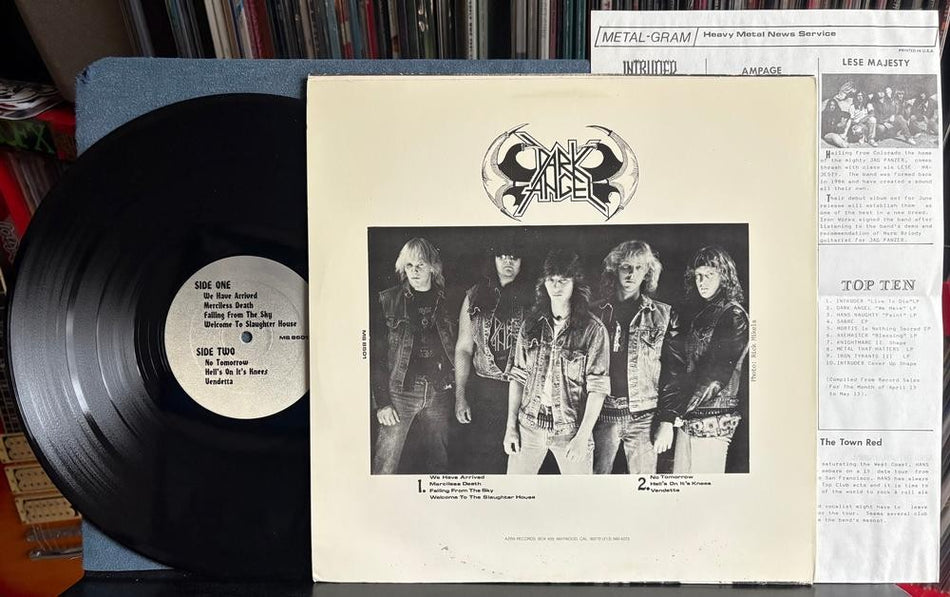 DARK ANGEL WE HAVE ARRIVED~VG+ 1988 AZRA RECORDS REPRESS LP~INSERT~THRASH METAL